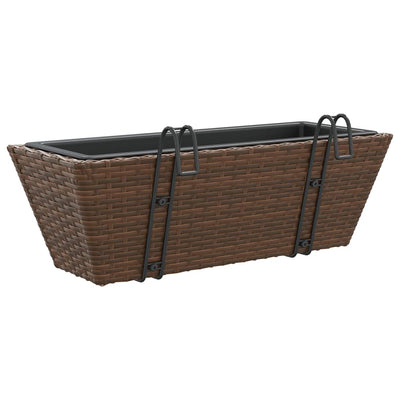 Pflanzkübel mit Haken 2 Stk. Braun Poly Rattan