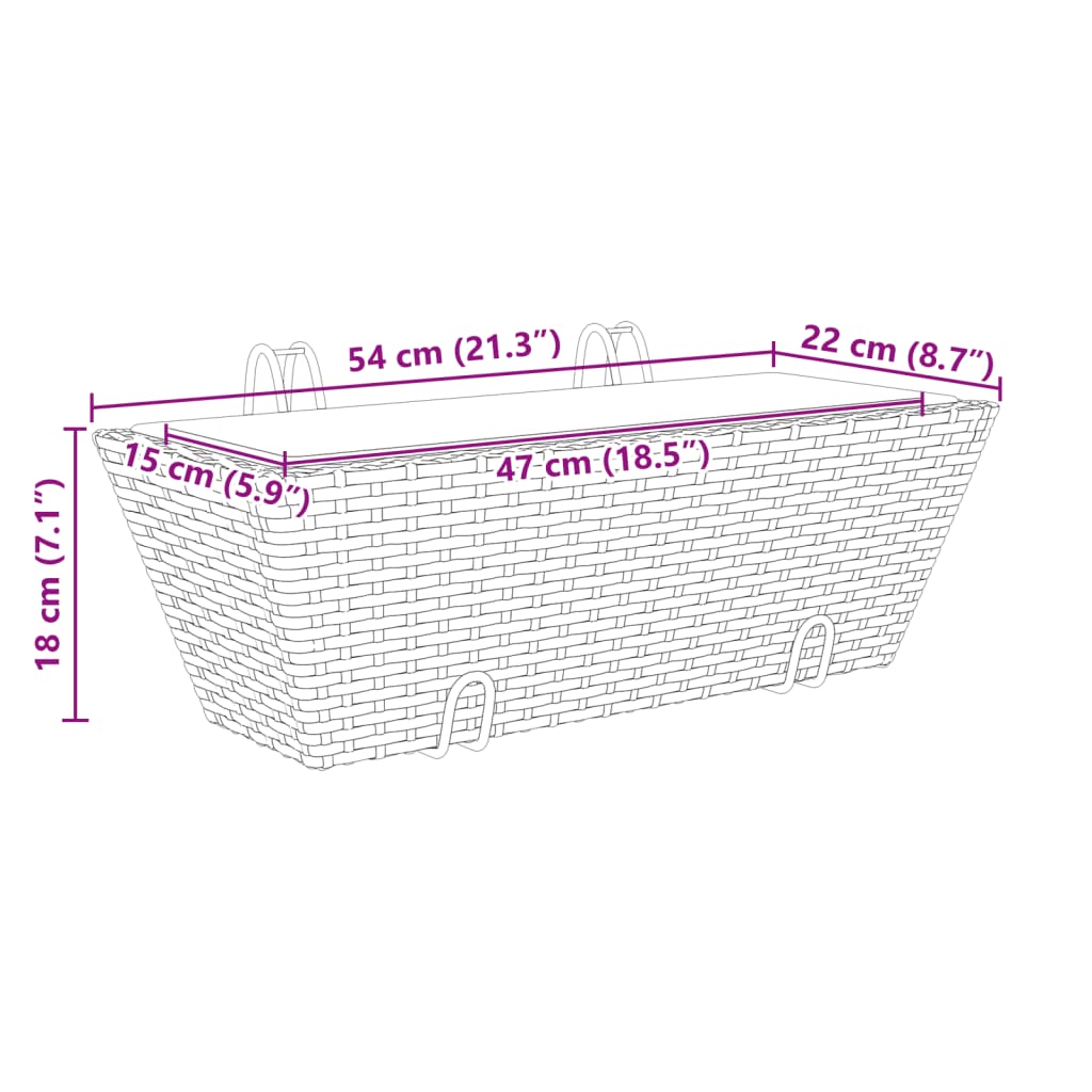 Pflanzkübel mit Haken 2 Stk. Braun Poly Rattan