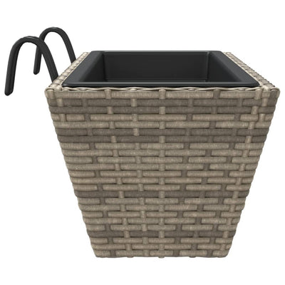 Pflanzkasten mit Haken 2 Stk. Grau Poly Rattan