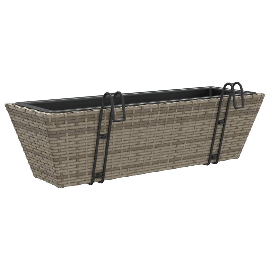 Pflanzkasten mit Haken 2 Stk. Grau Poly Rattan