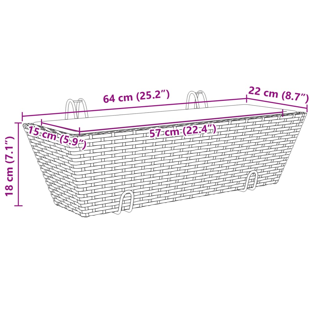 Pflanzkasten mit Haken 2 Stk. Grau Poly Rattan