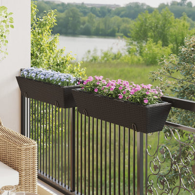 Pflanzkasten mit Haken 2 Stk. Schwarz Poly Rattan