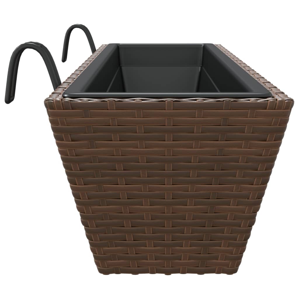 Pflanzkübel mit Haken 2 Stk. Braun Poly Rattan