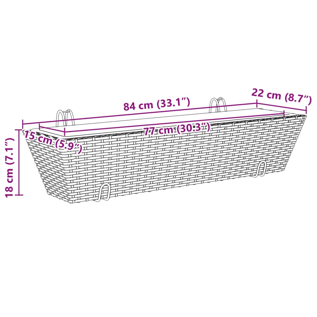 Pflanzkübel mit Haken 2 Stk. Braun Poly Rattan