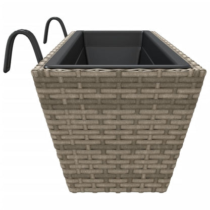 Pflanzkasten mit Haken 2 Stk. Grau Poly Rattan