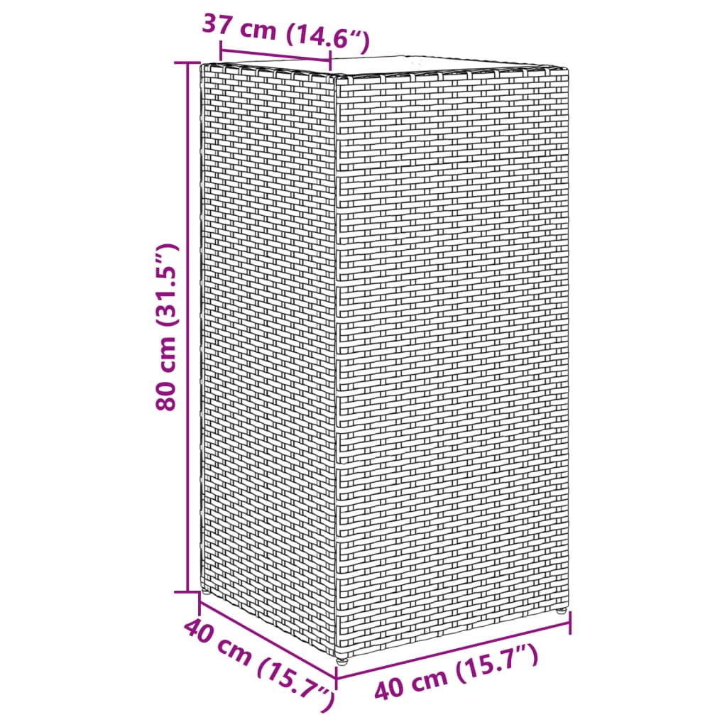 Pflanzkübel Schwarz 40x40x80 cm Poly Rattan