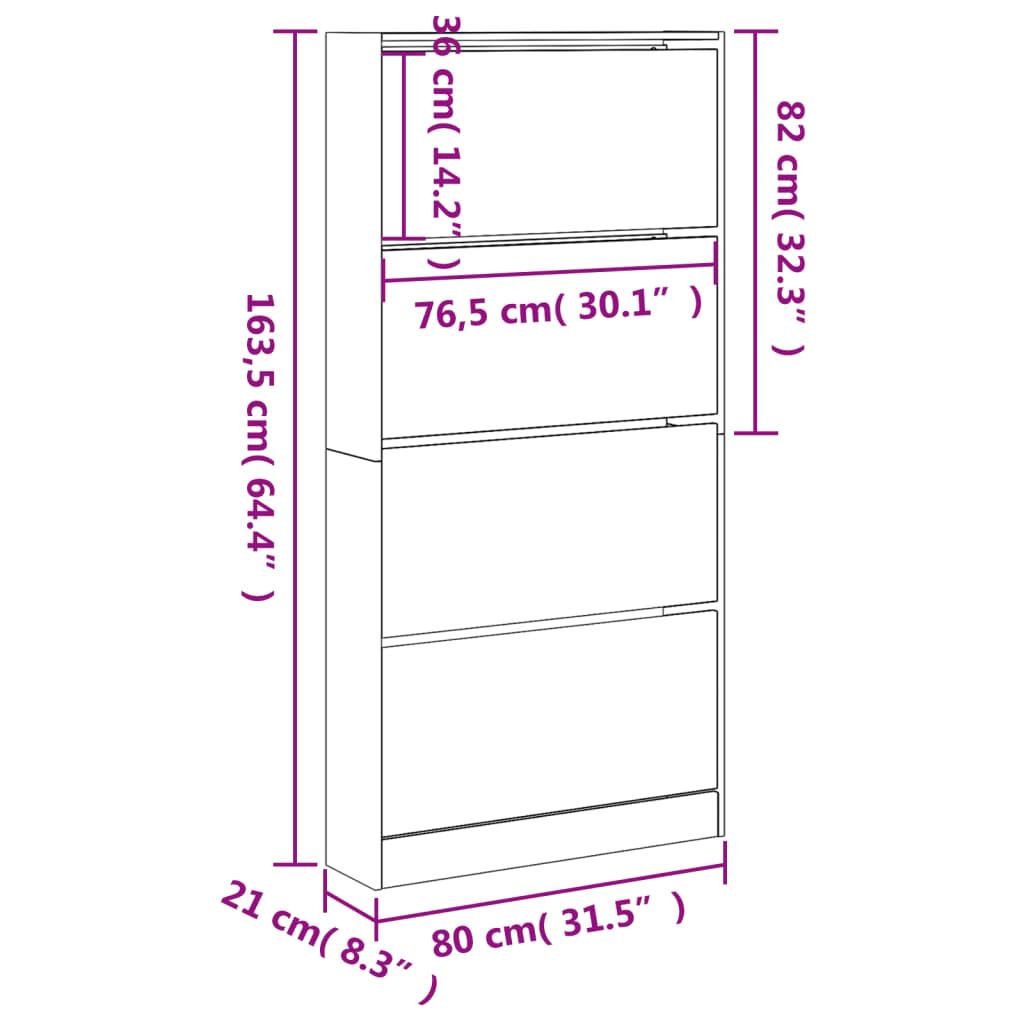 Schuhschrank mit 4 Klappen Schwarz 80x21x163,5 cm