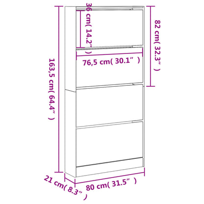 Schuhschrank mit 4 Klappen Betongrau 80x21x163,5 cm