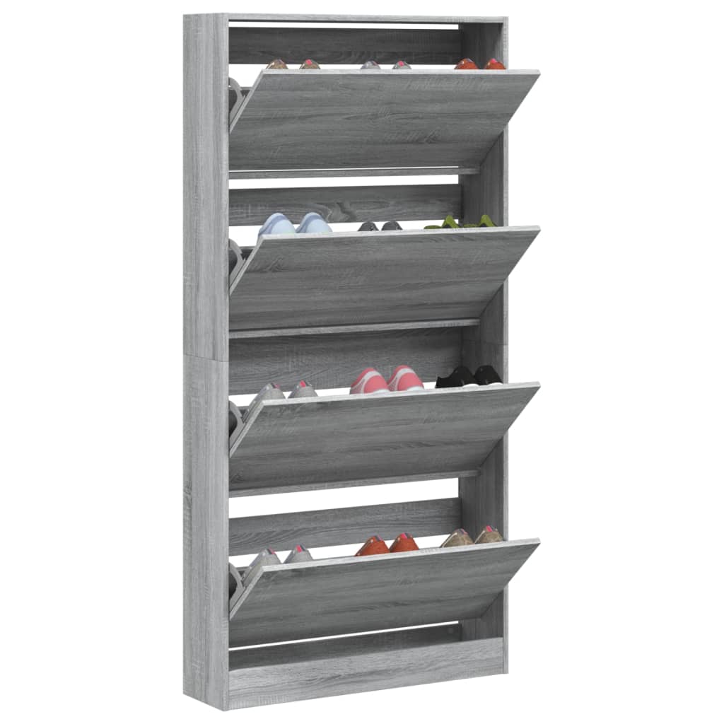 Schuhschrank mit 4 Klappen Grau Sonoma 80x21x163,5 cm