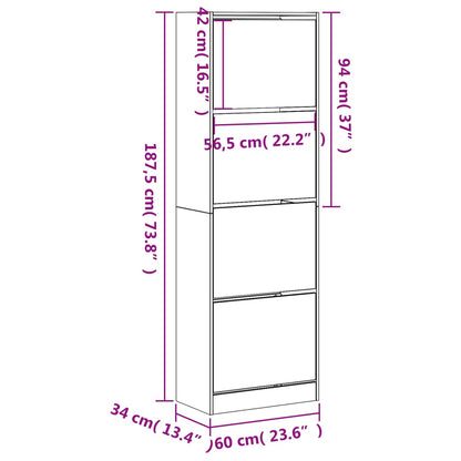 Schuhschrank mit 4 Klappen Weiß 60x34x187,5 cm