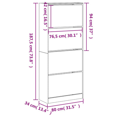 Schuhschrank mit 4 Klappen Betongrau 80x34x187,5 cm