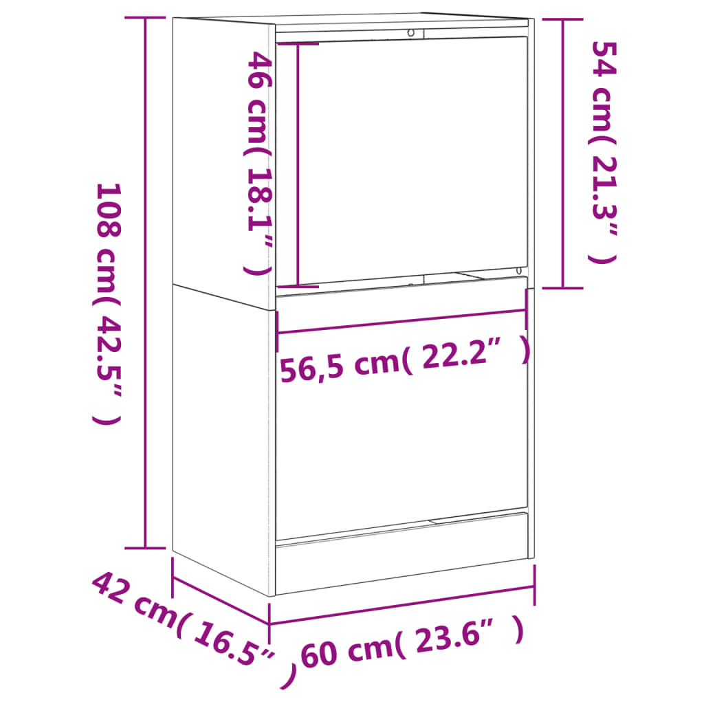 Schuhschrank mit 2 Klappen Schwarz 60x42x108 cm