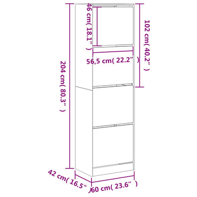 Schuhschrank mit 4 Klappen Weiß 60x42x204 cm