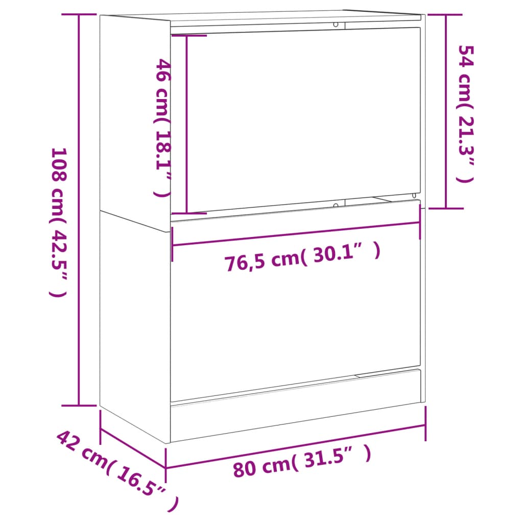 Schuhschrank mit 2 Klappen Schwarz 80x42x108 cm