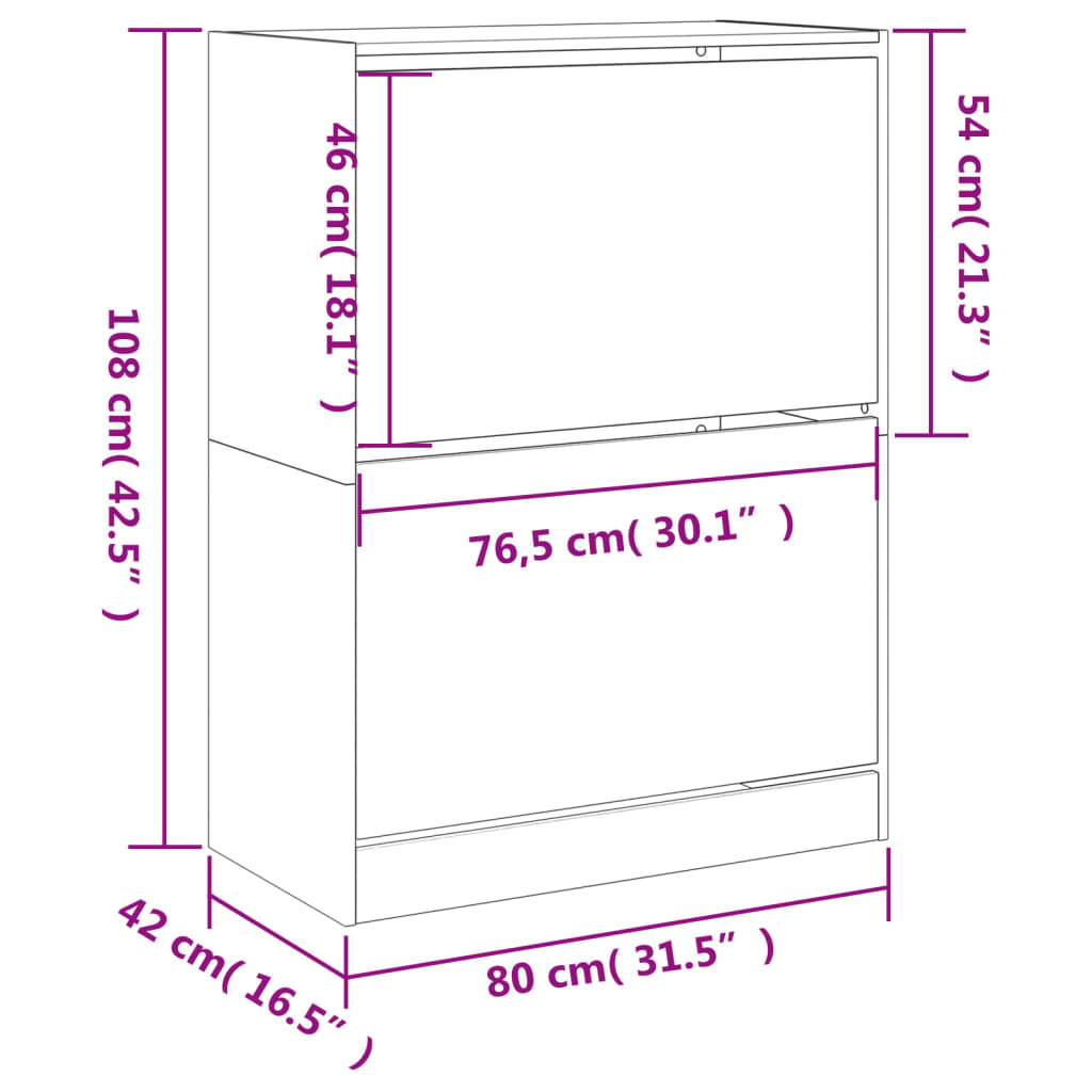 Schuhschrank mit 2 Klappen Sonoma-Eiche 80x42x108 cm