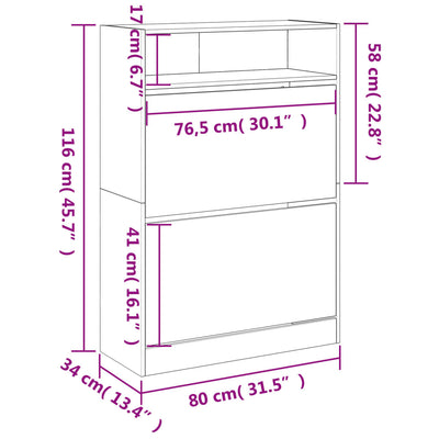 Schuhschrank mit 2 Klappen Betongrau 80x34x116 cm