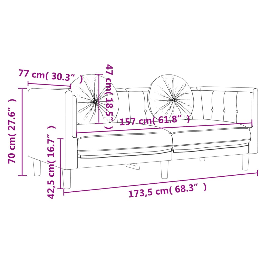 Sofa mit Kissen 2-Sitzer Creme Samt