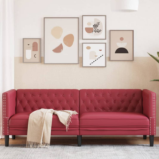 Chesterfield-Sofa 3-Sitzer Weinrot Kunstleder