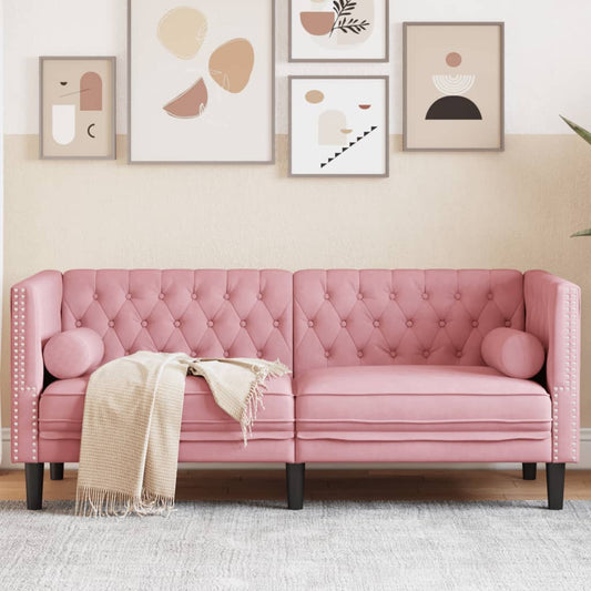 Chesterfield-Sofa mit Nackenrollen 2-Sitzer Rosa Samt