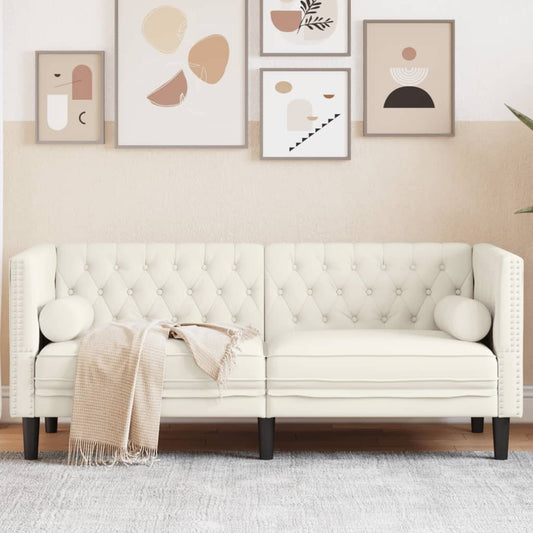 Chesterfield-Sofa mit Nackenrollen 2-Sitzer Creme Samt