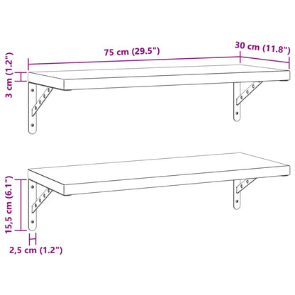 Wandregale 2 Stk. 75x30 cm Silbern Edelstahl