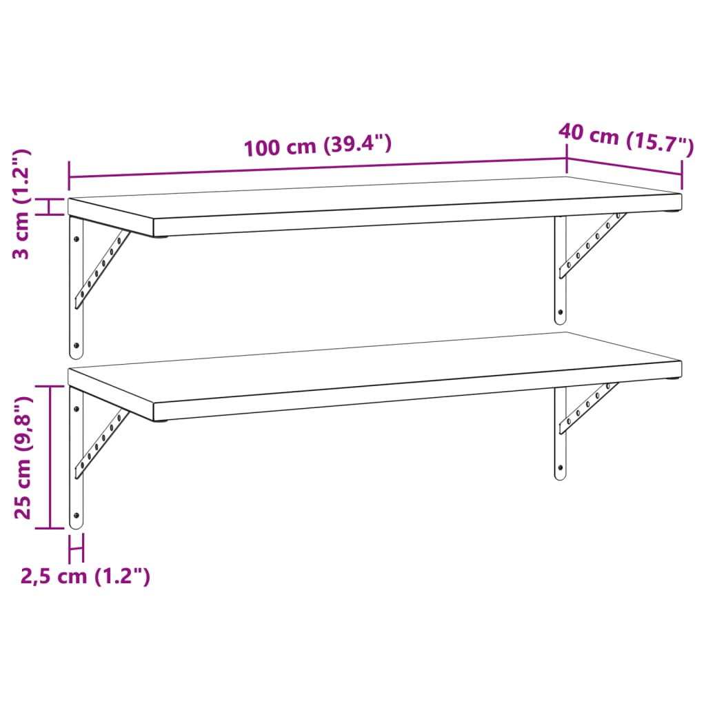 Wandregale 2 Stk. 100x40 cm Schwarz Edelstahl