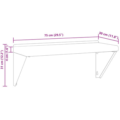 Wandregal 75x30x31 cm Silbern Edelstahl