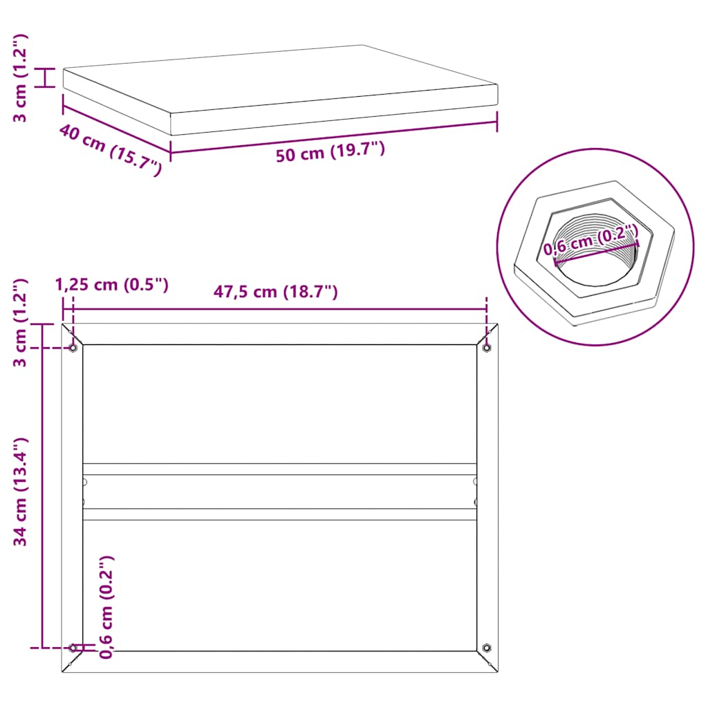 Wandregale 2 Stk. 50x40x3 cm Silbern Edelstahl