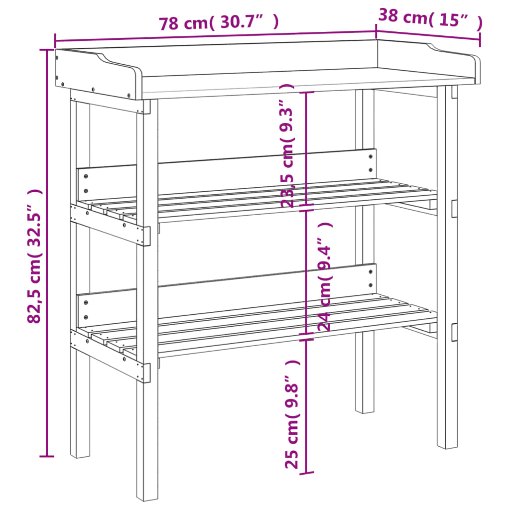 Pflanztisch mit Ablagen Grau 78x38x82,5 cm Massivholz Tanne