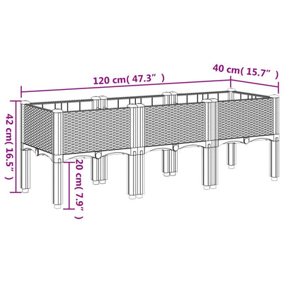 Pflanzkasten mit Beinen Braun 120x40x42 cm PP