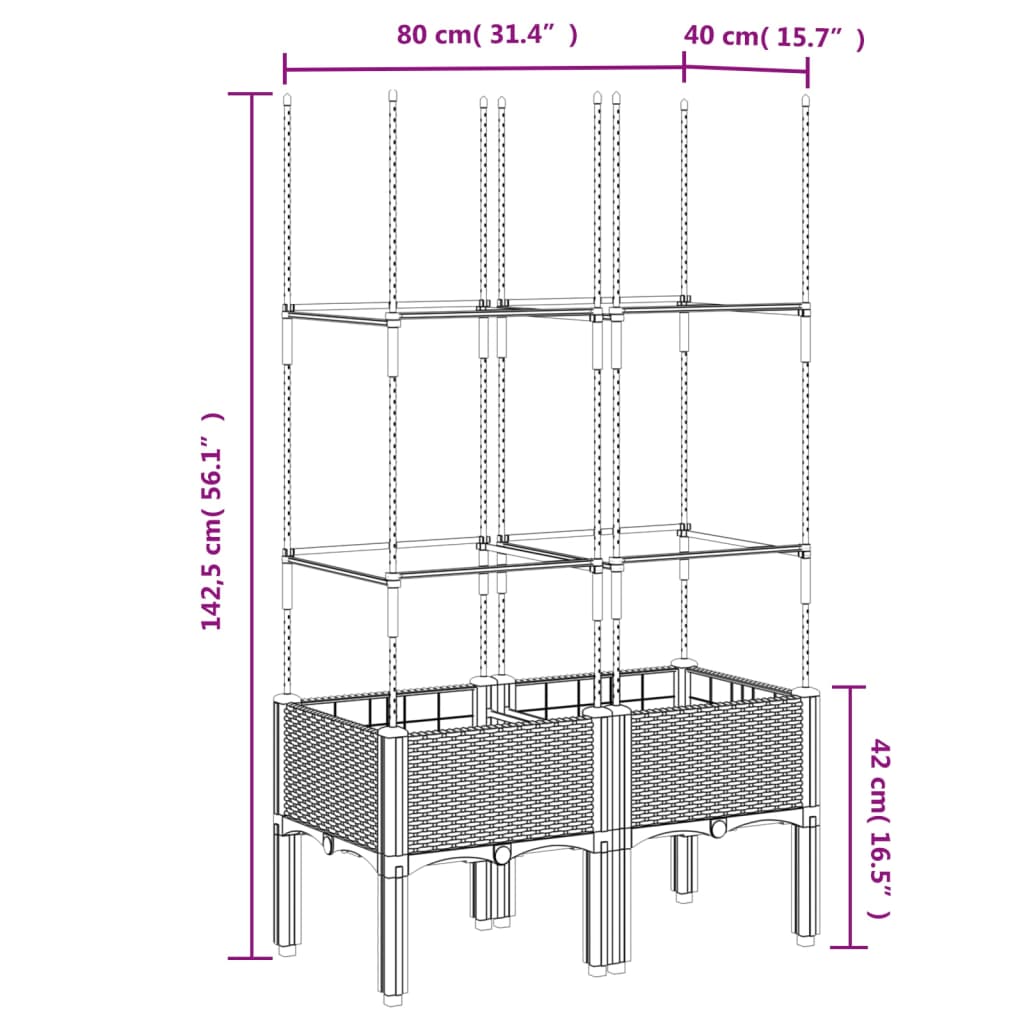 Pflanzkübel mit Rankgitter Weiß 80x40x142,5 cm PP