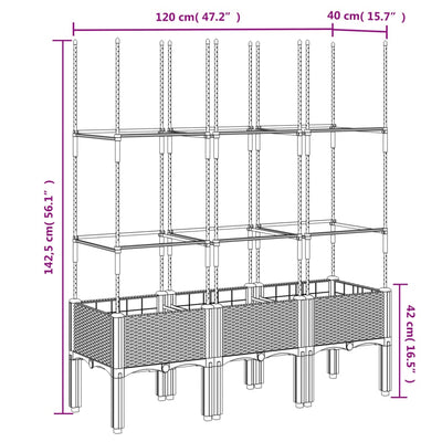 Pflanzkübel mit Rankgitter Grau 120x40x142,5 cm PP