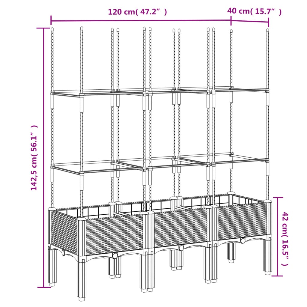 Pflanzkübel mit Rankgitter Weiß 120x40x142,5 cm PP