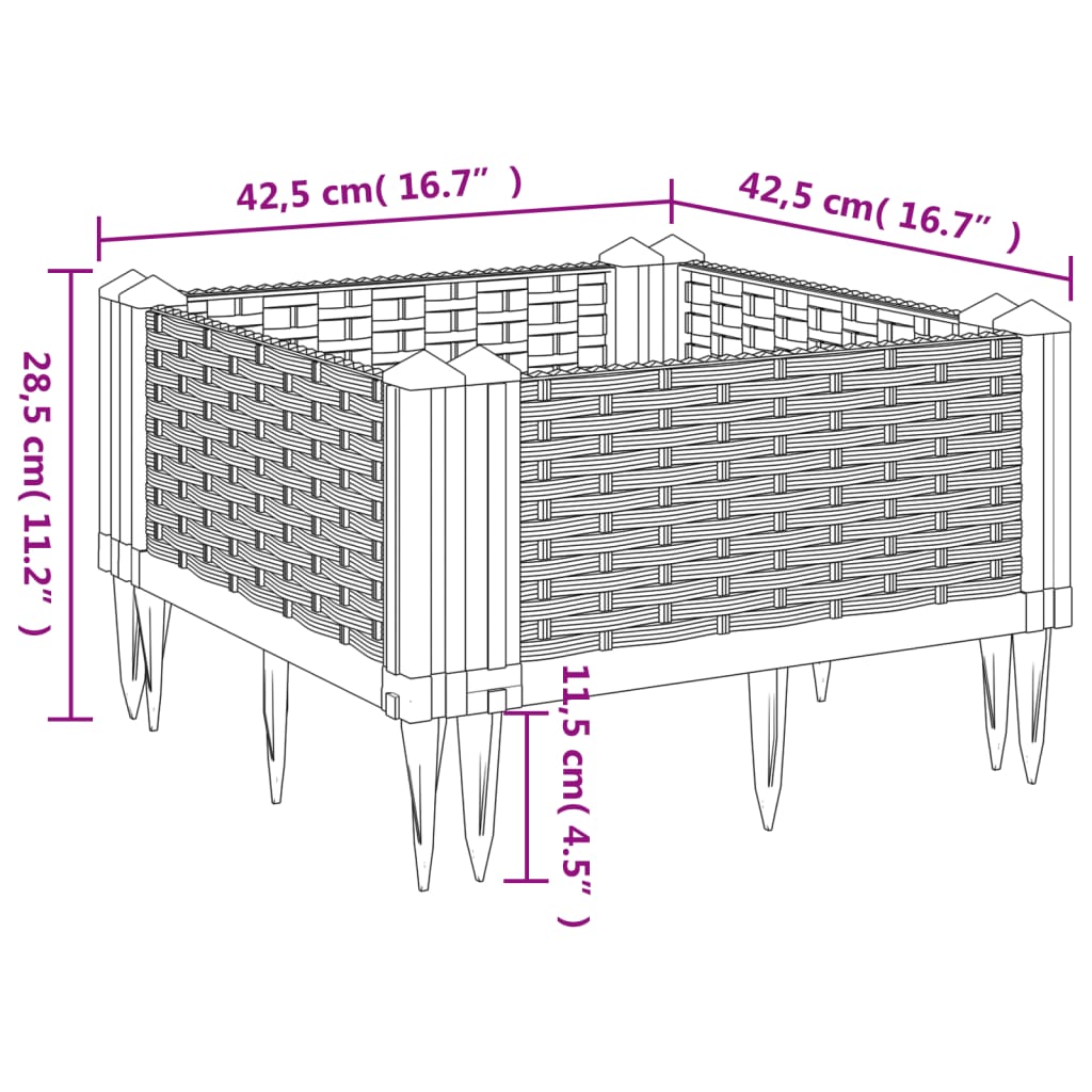 Pflanzkasten mit Erdspießen Braun 42,5x42,5x28,5 cm PP