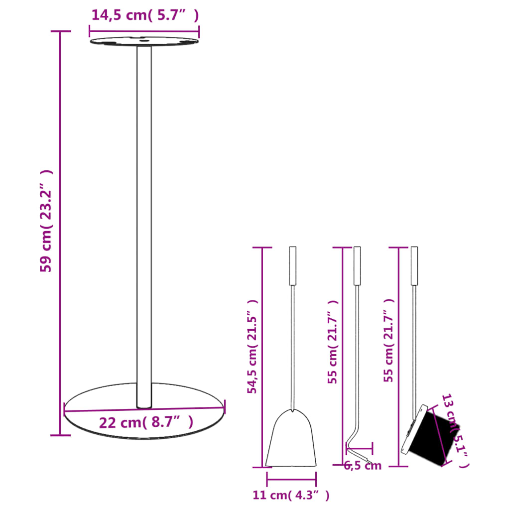 4-tlg. Kaminwerkzeug-Set 22x59 cm Stahl