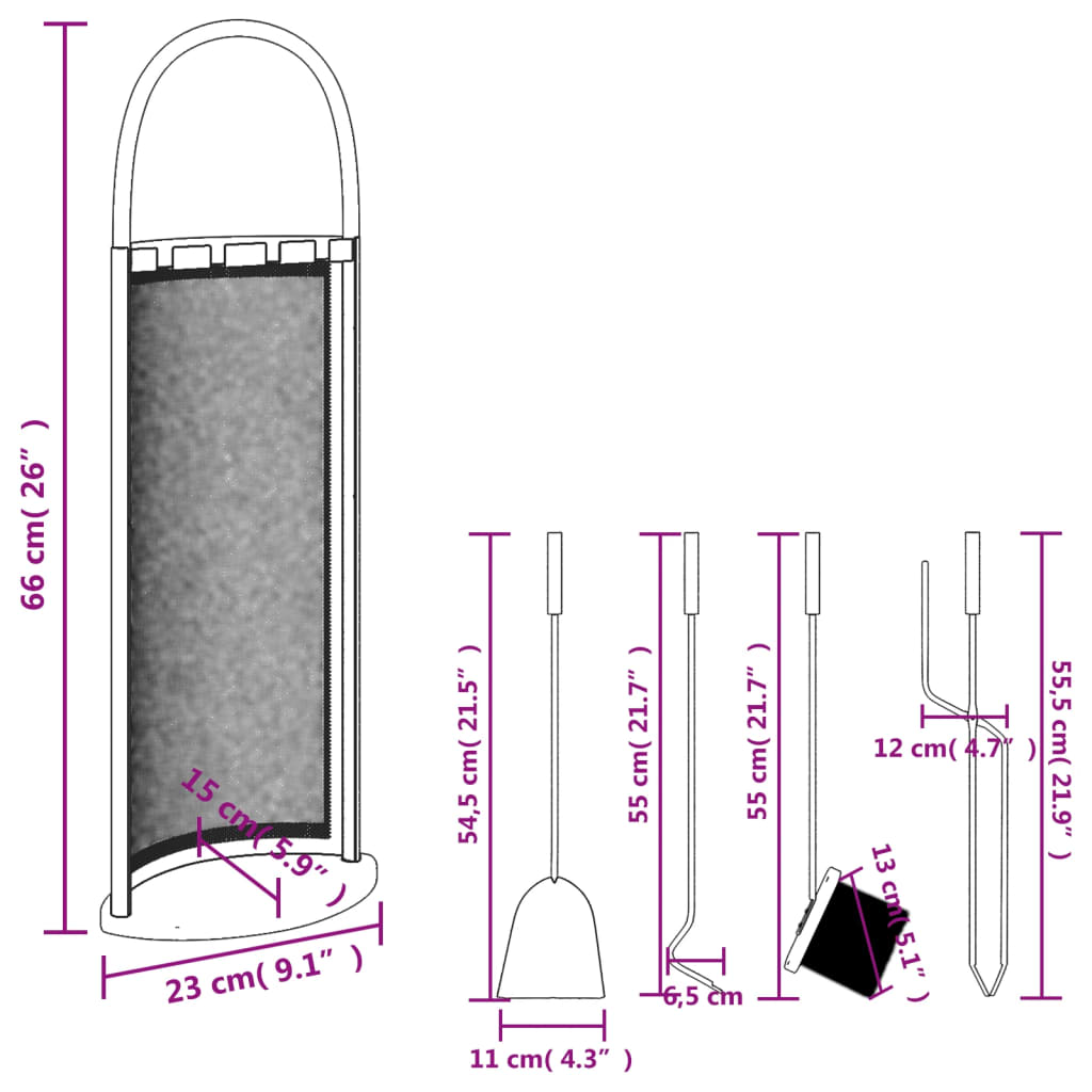 5-tlg. Kaminwerkzeug-Set 23x15x66 cm Stahl