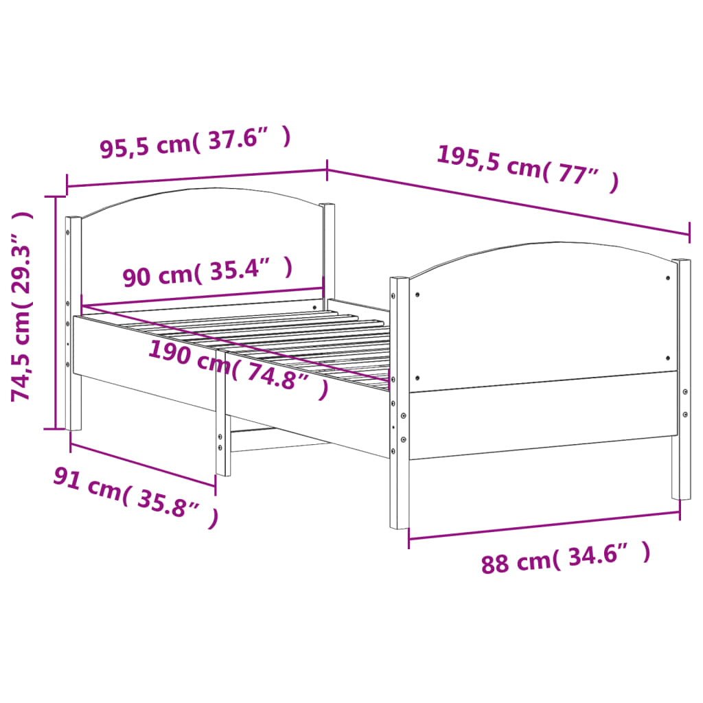 Massivholzbett ohne Matratze Wachsbraun 90x190 cm Kiefernholz