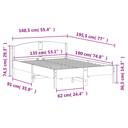 Massivholzbett ohne Matratze Wachsbraun 135x190 cm Kiefernholz