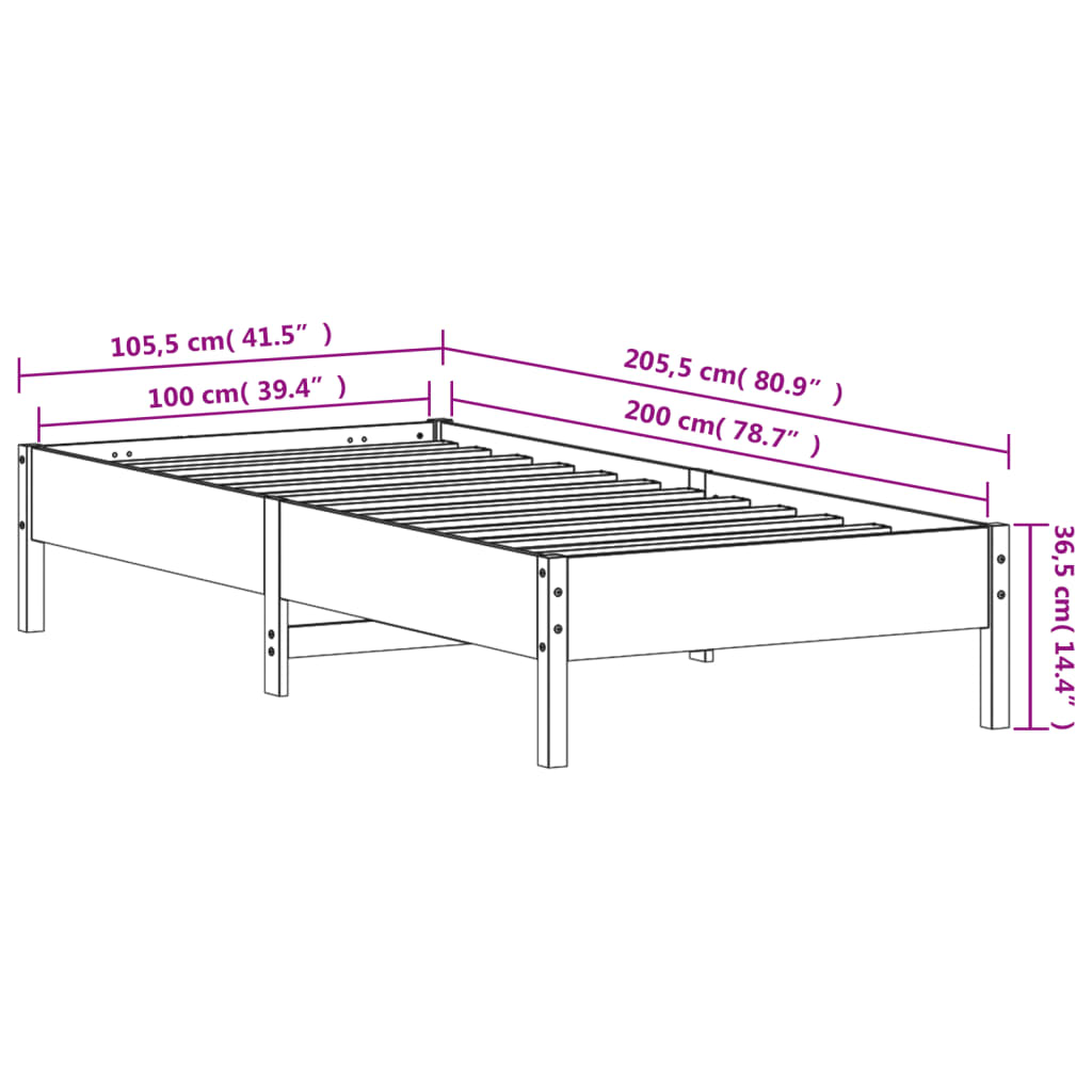 Massivholzbett ohne Matratze 100x200 cm Kiefernholz