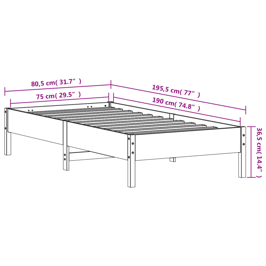 Massivholzbett ohne Matratze Wachsbraun 75x190 cm Kiefernholz