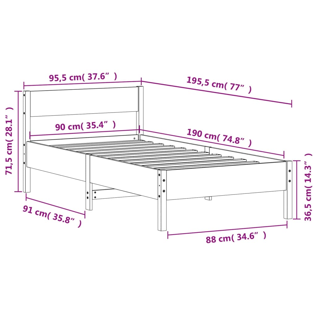 Massivholzbett ohne Matratze 90x190 cm Kiefernholz