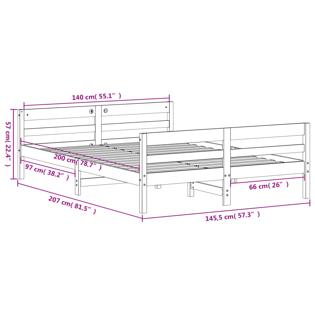 Massivholzbett ohne Matratze 140x200 cm Kiefernholz