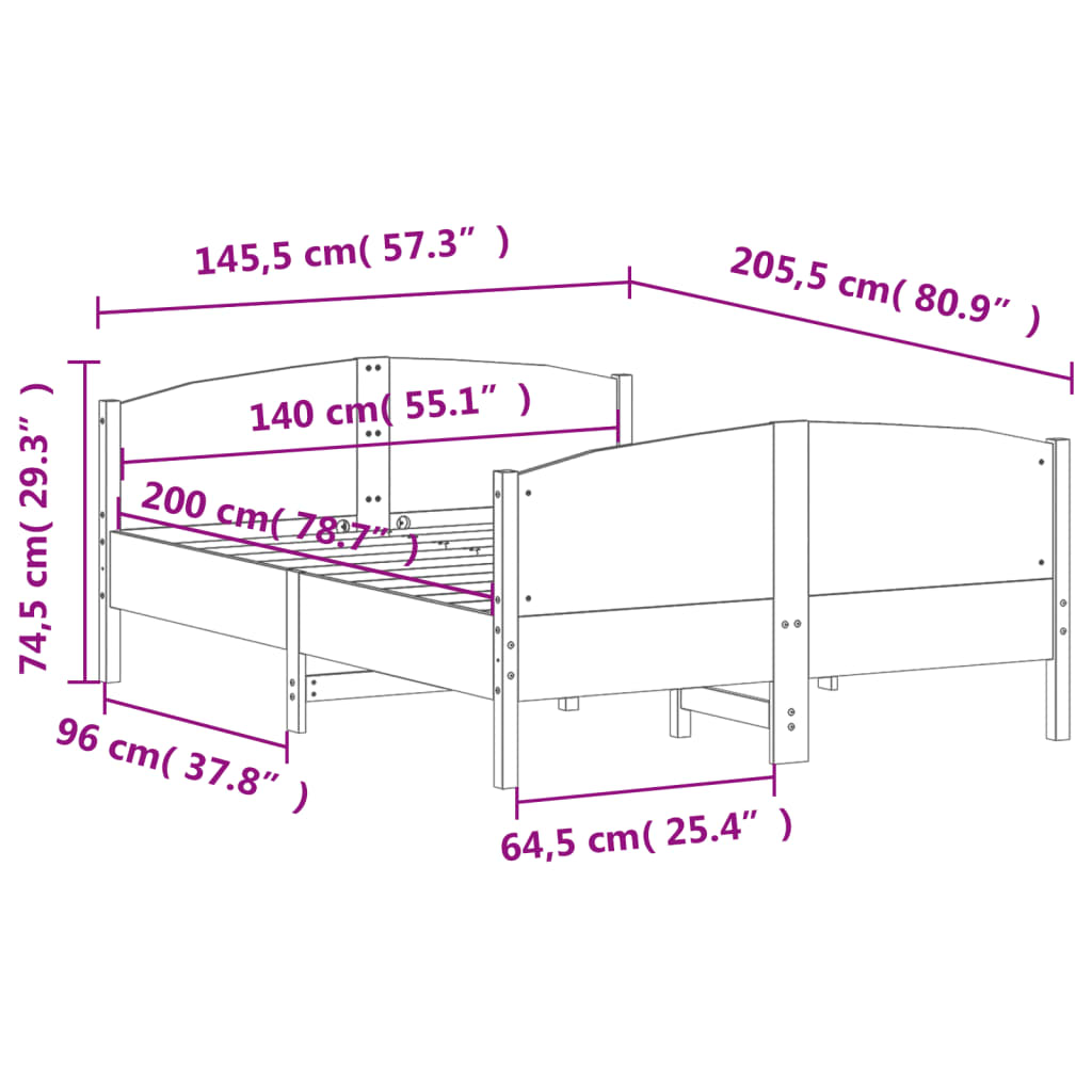 Massivholzbett ohne Matratze Weiß 140x200 cm Kiefernholz