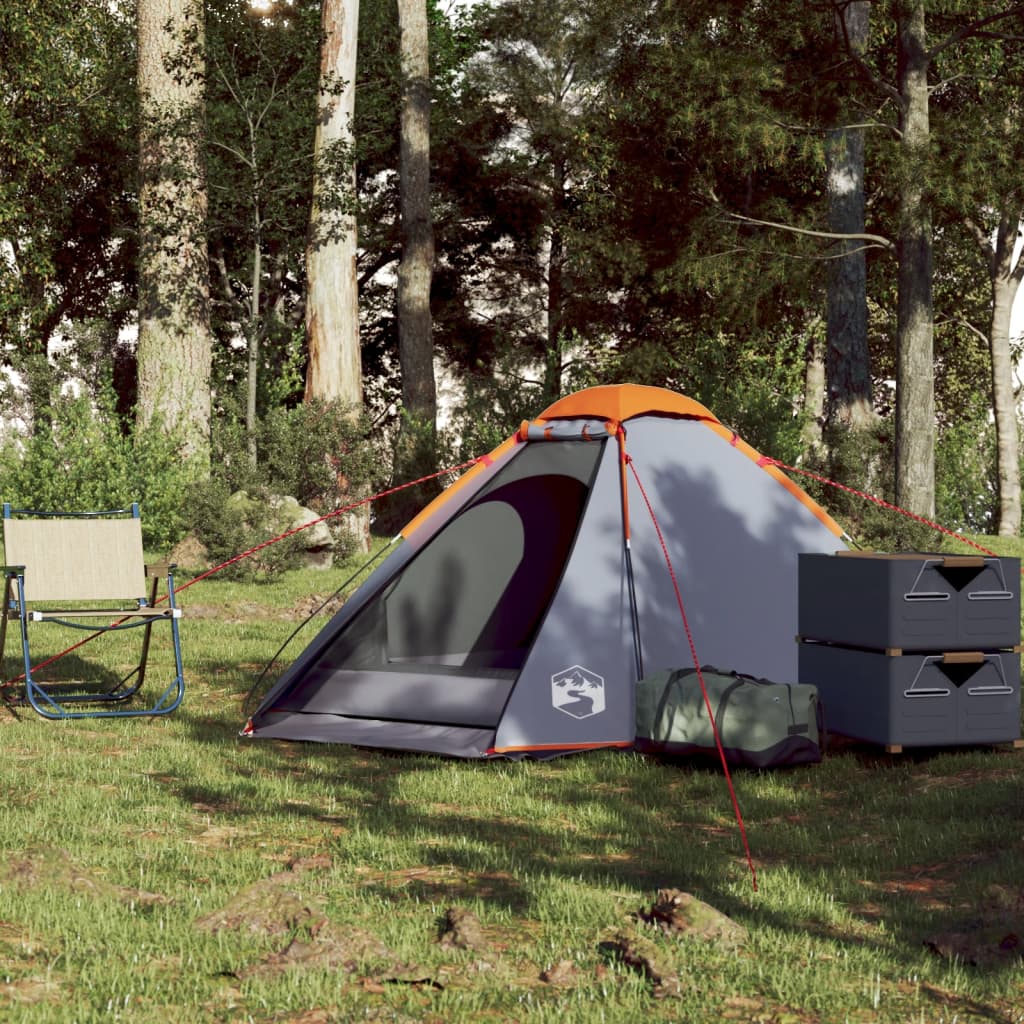 Kuppel-Campingzelt 2 Personen Grau und Orange Wasserdicht