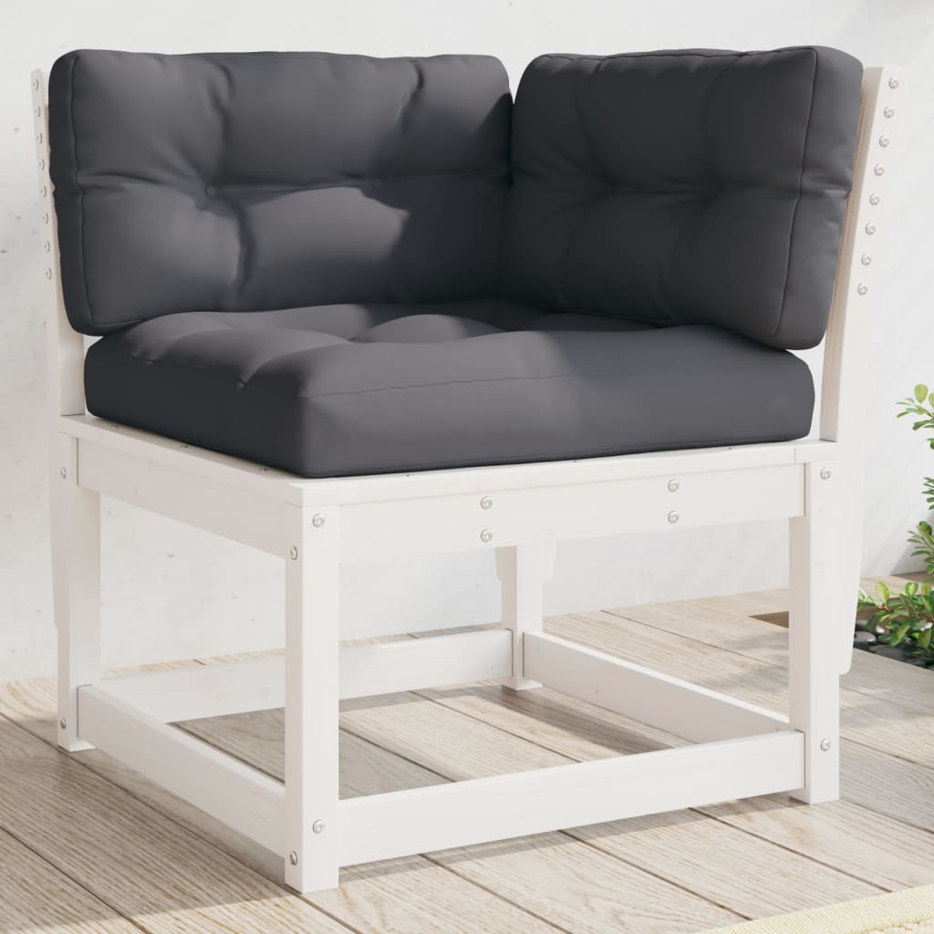 Garten-Ecksofa mit Kissen Weiß 73x73x78 cm Massivholz Kiefer