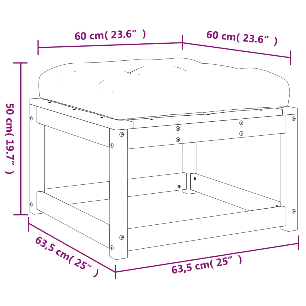 Gartenhocker mit Kissen Massivholz Douglasie