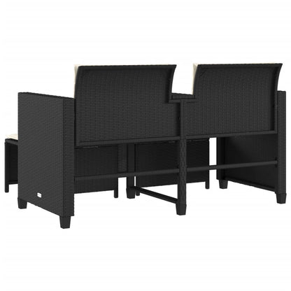 Gartensofa 2-Sitzer mit Tisch und Hockern Schwarz Poly Rattan