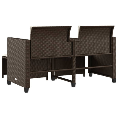 Gartensofa 2-Sitzer mit Tisch und Hockern Braun Poly Rattan