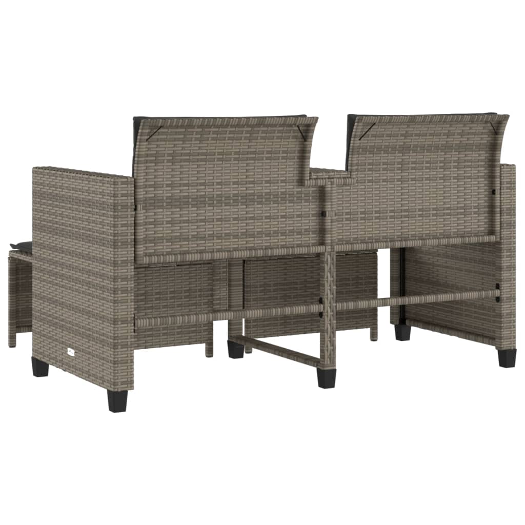 Gartensofa 2-Sitzer mit Tisch und Hockern Grau Poly Rattan