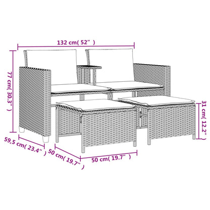 Gartensofa 2-Sitzer mit Tisch und Hockern Beige Poly Rattan